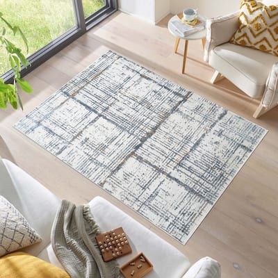 Tokyo Collection Gray/Beige/Navy Abstract Area Rug