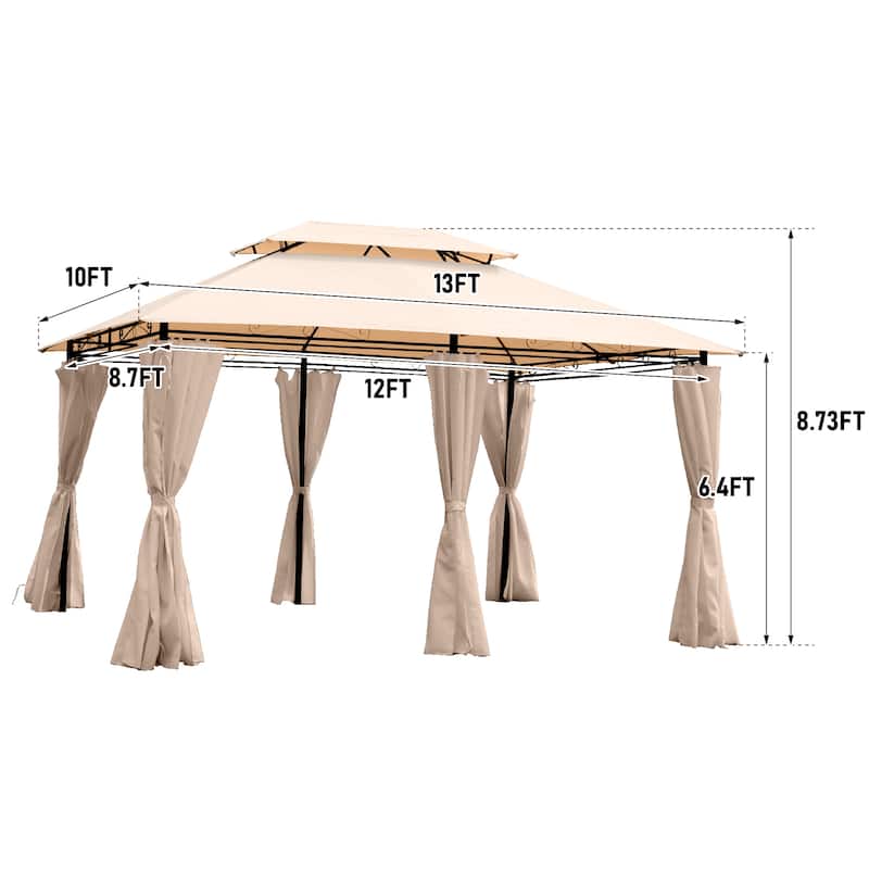 13x10 Outdoor Patio Gazebo Canopy Tent, Metal Patio Gazebo with Ventilated Double Roof & Mosquito Net for Lawn, Garden