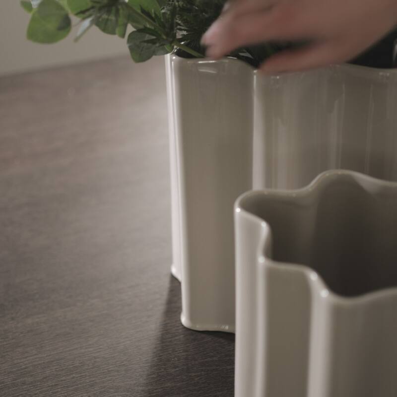 Solid Ceramic Geometric Planter - 11.5" - Beige