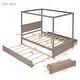 preview thumbnail 18 of 25, Wood Canopy Bed with Trundle Bed and two Drawers ,Full Size Canopy Platform bed With Support Slats, No Box Spring Needed
