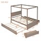 preview thumbnail 18 of 25, Wood Full Size Canopy Platform Bed with Trundle Bed and 2 Drawers