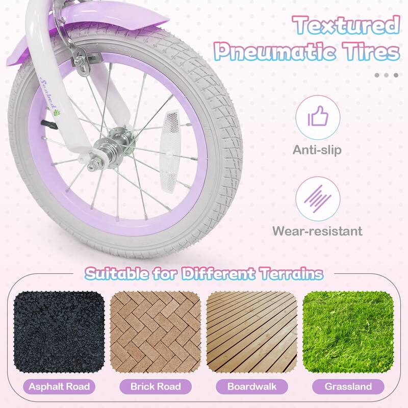 Gymax 14'' Kids Bike Toddler Bicycle w/ Training Wheels Hand & Coaster - Purple