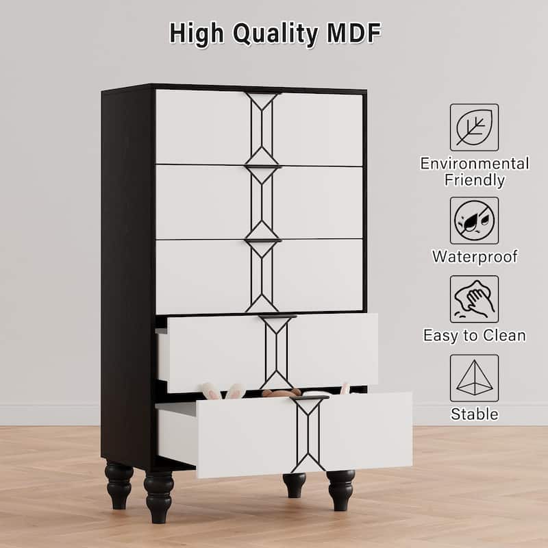 Wooden 5 Drawer Dresser with Deep Drawers