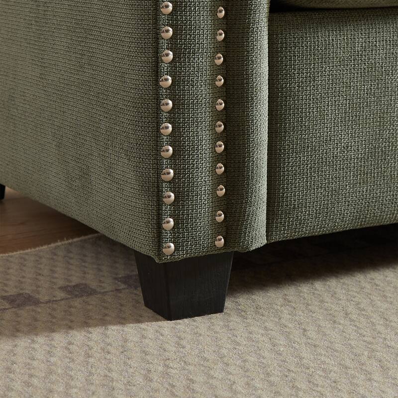 83.8" 2-in-1 Polyester 3-seater Nailheads Convertible Pullout Sofa Bed with Folding Mattress for Living Room