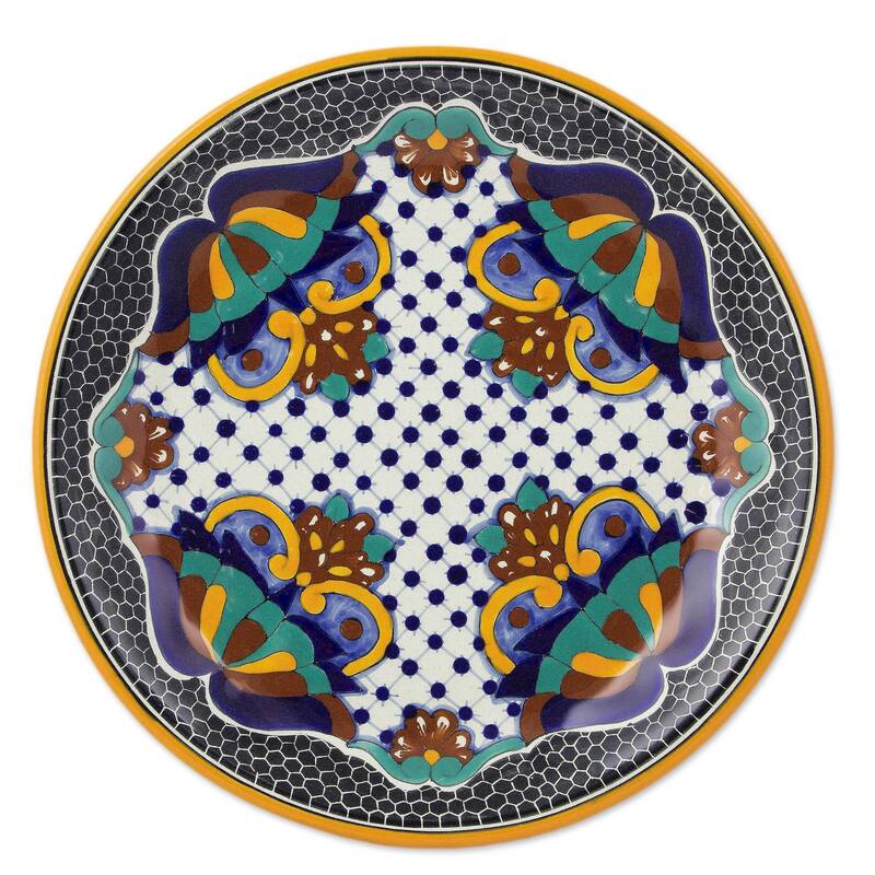 Novica Handmade Zacatlan Flowers Ceramic Dinner Plates (Pair)