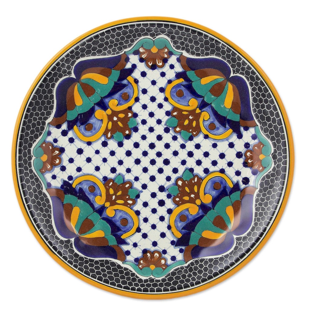Novica Handmade Zacatlan Flowers Ceramic Dinner Plates (Pair)