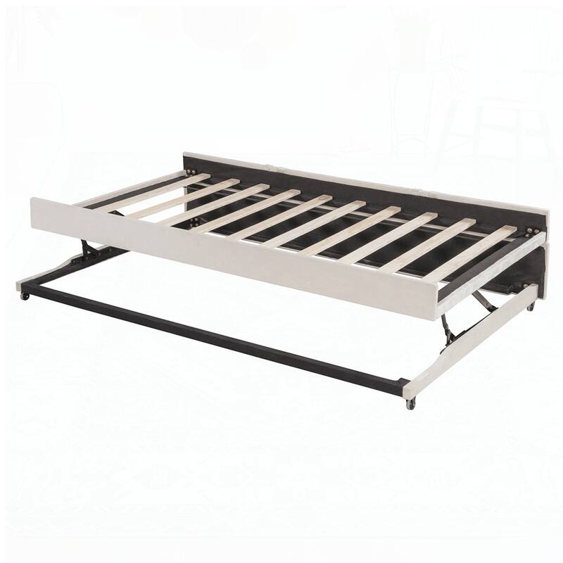Upholstered L-Shaped Upholstered Daybed with Twin Size Pop Up Trundle and USB ports