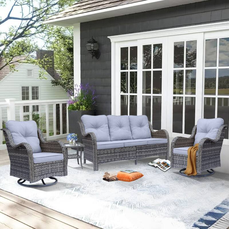 4 Piece Patio Furniture Seating Sofa Set with Swivel Chair and Cushion