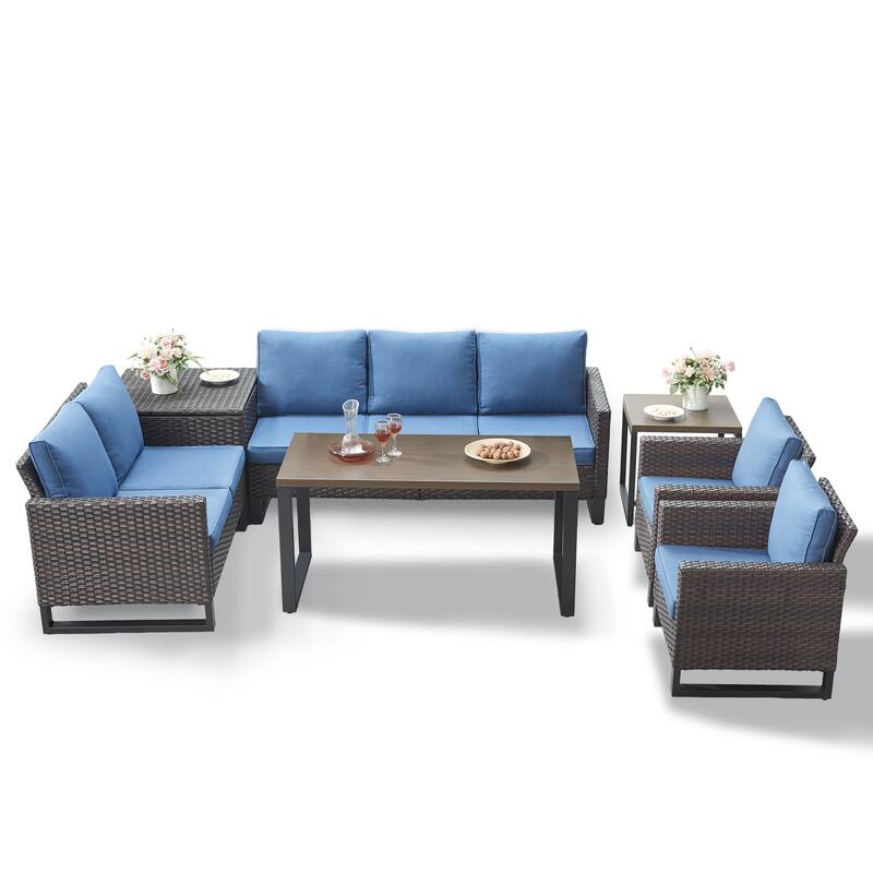 Gymojoy 7 Person All-Weather Wicker Outdoor Conversation Set Seating Group With lounge Chairs And Coffee Table