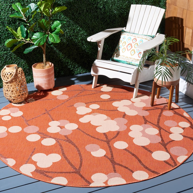SAFAVIEH Courtyard Reesi Indoor/ Outdoor Waterproof Patio Backyard Rug - 6'7" Round - Terra Natural/Brown