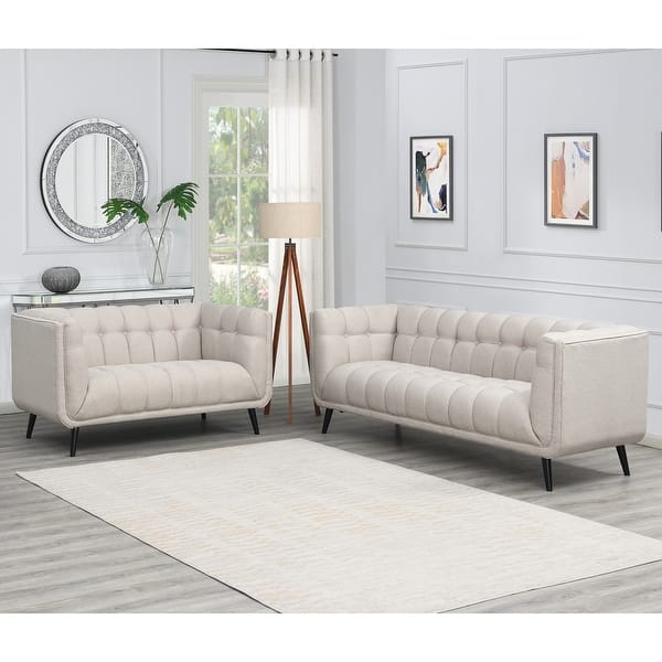 slide 1 of 16, Modern Mid-Century Tufted Upholstered Living Room Sofa Set 2 Piece - Beige