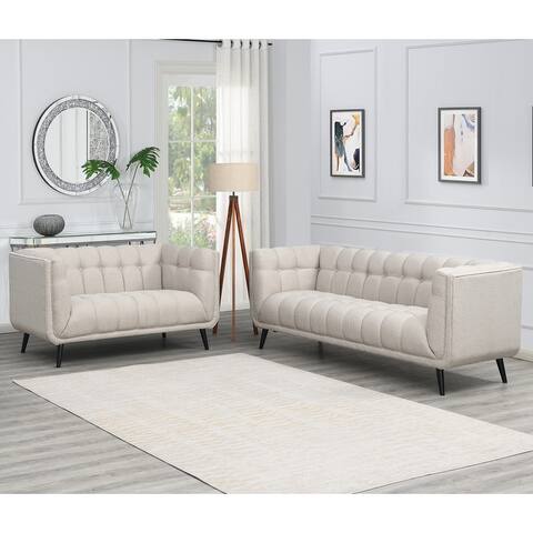 Modern Mid-Century Tufted Upholstered Living Room Sofa Set