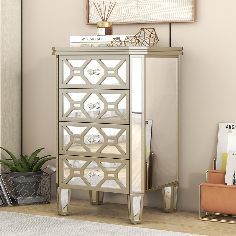 Elegant Mirrored 4-Drawer Chest for Bedroom - Bed Bath & Beyond