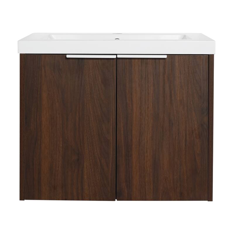 24x18 Floating Bathroom Cabinet with Sink, Soft-Close Doors & Metal Handles, Ideal for Small Bathrooms