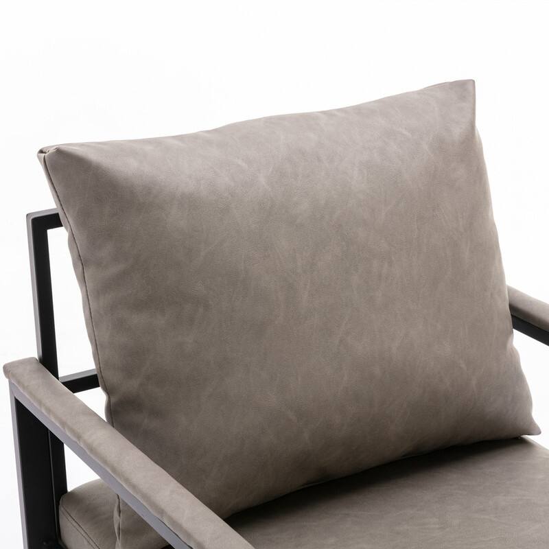 PU Leather Armchair, Modern Retro Leisure Reading Accent Chair with Soft Cushion and Mental Frame for Living Room, Office