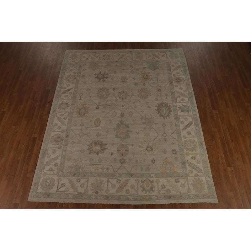 Beige Oushak Turkish Area Rug Handmade Vegetable Dye Wool Carpet - 8'2" x 10'2"