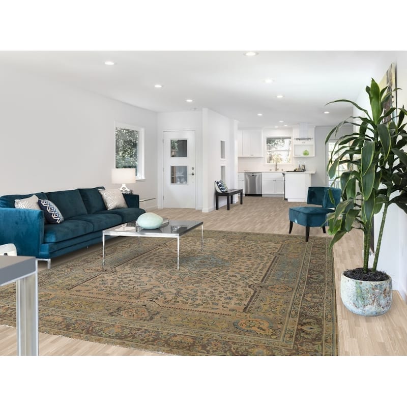 Hand Knotted Oriental 100% Wool Carpet Traditional Floral Brown Tabriz Area Rug - 11' 7'' X 8' 3''