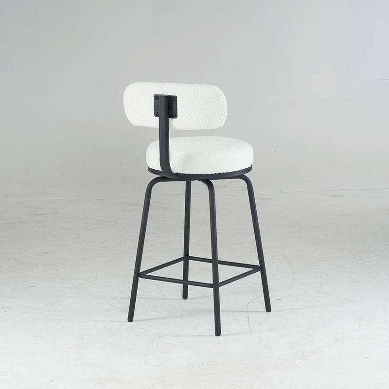 Modern Swivel Bar Stools Set of 2, Boucle Upholstered Counter Height Bar Chairs