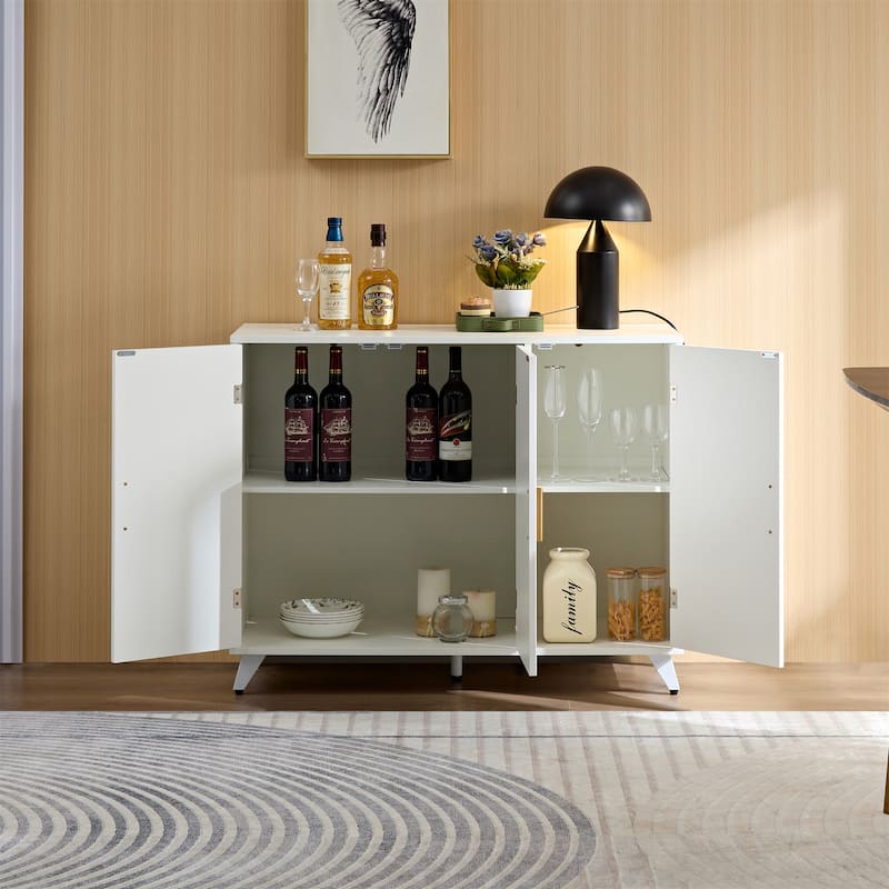 3 Doors Sideboard Buffet with Wavy Texture and Adjustable Shelves