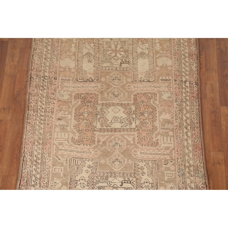 All-Over Ardebil Persian Vintage Runner Rug Handmade Wool Carpet - 3'10"x 10'3"