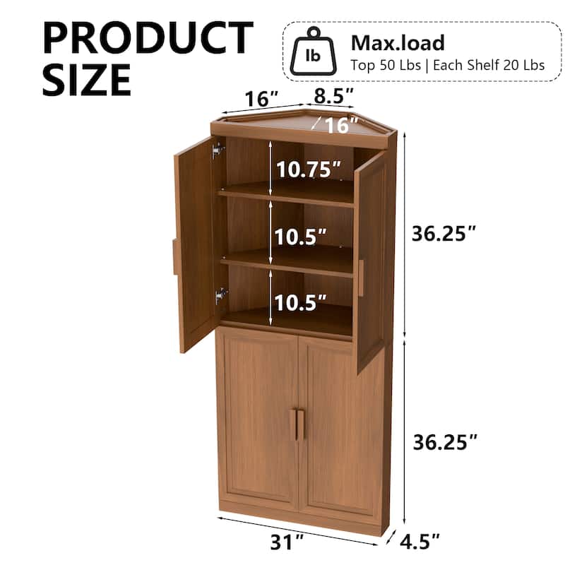 72" Corner Cabinet Free-Standing Corner Storage Organizer Sideboard