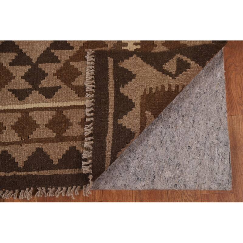 Hand Woven Oriental 100% Wool Carpet Southwestern Geometric Brown Kilim Area Rug - 9' 9'' X 6' 7''