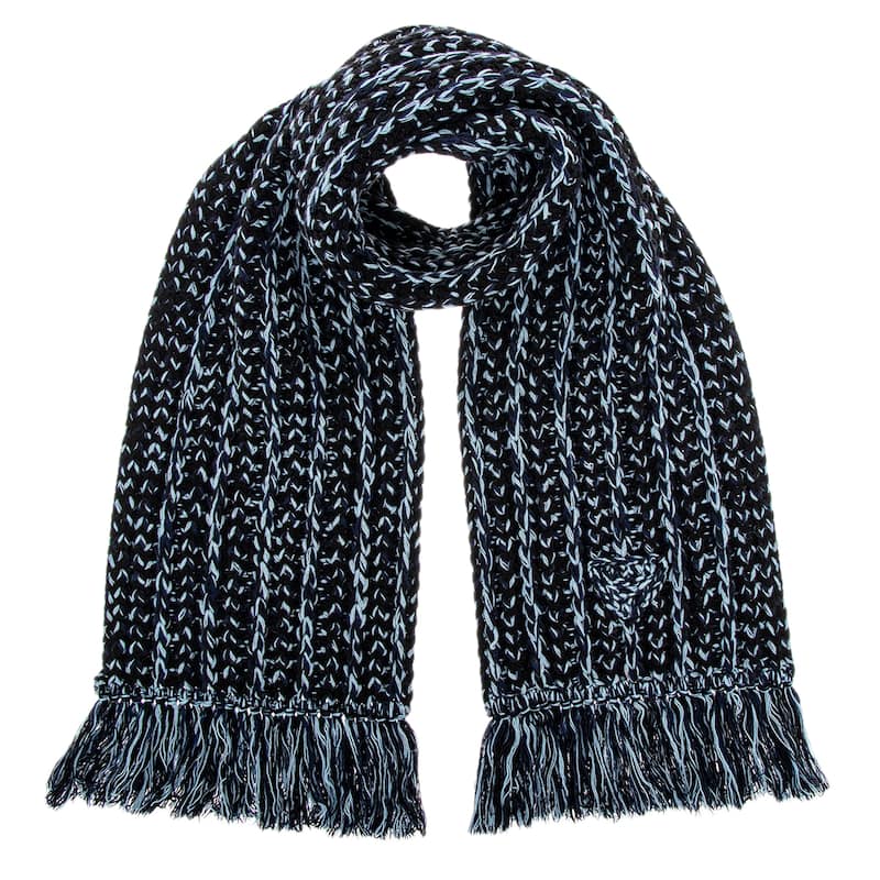 Prada Cashmere and Wool Knitted Scarf - Blue/Black