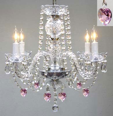 Chandelier Lighting With Crystal Pink*Hearts*H17 W17