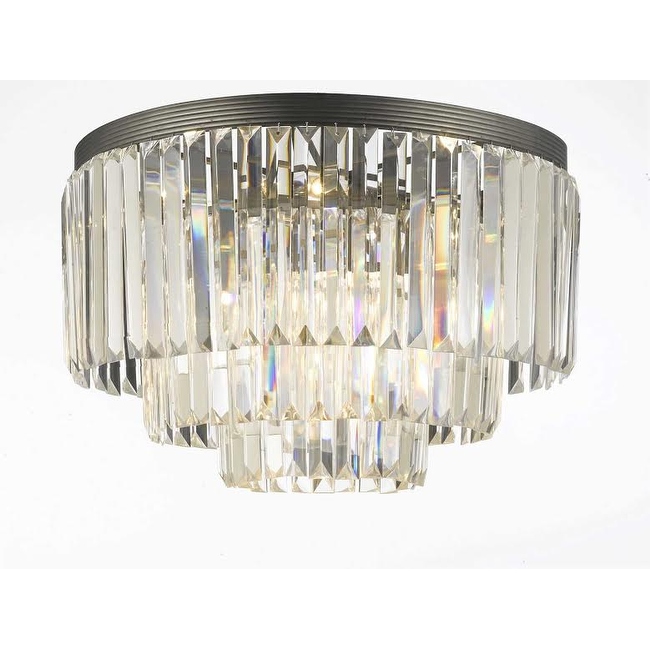 Palladium Empress Crystal Glass Fringe 3-Tier Flush Chandelier