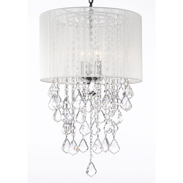 Crystal Chandelier Lighting With Large White Shade H24 x W15