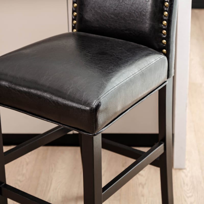 Glitzhome Set of 2 45"H PU Riveted Upholstered Bar Stools Pub Chairs