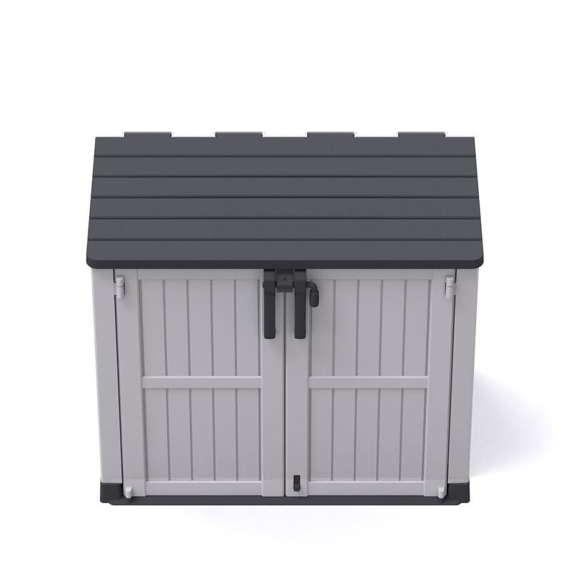 233GAL/880L Heavy-Duty Outdoor Storage Box with Wood-Effect Panels -Lockable Weather-Resistant Design for Garden Tools - 880L