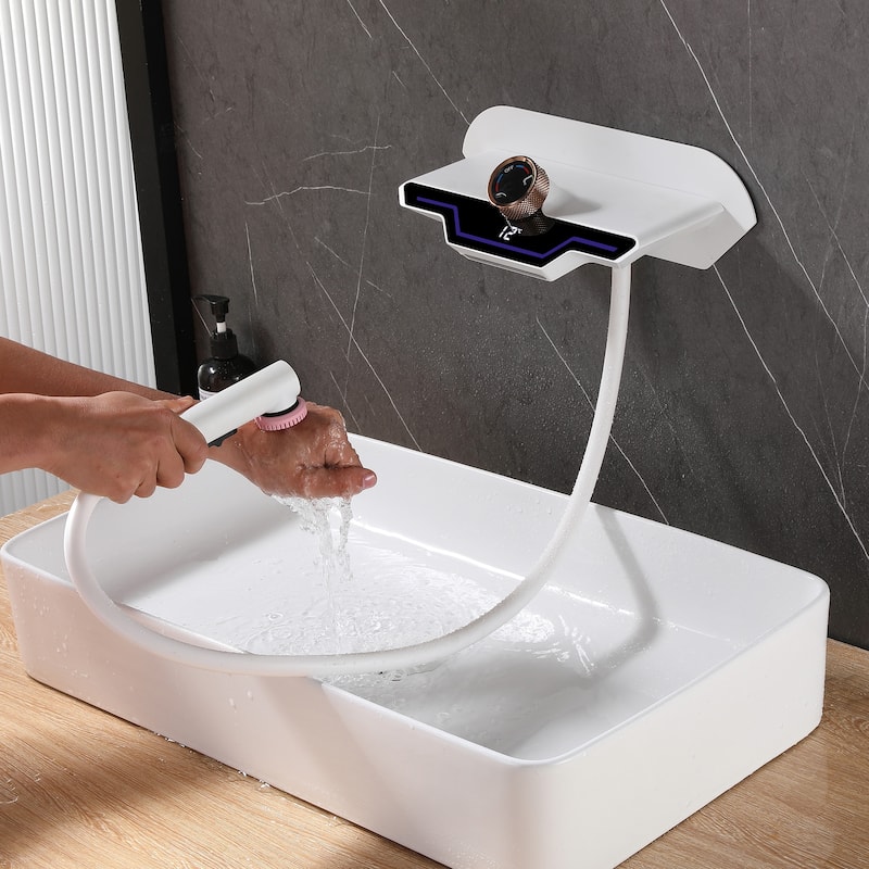 Modern Matte Black/ White Wall Mount Digital Display Bathroom Faucet includes Hardware