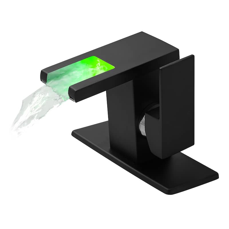 Stainless Steel LED Single Handle One Hole Bathroom Sink Faucet Waterfall with Drian