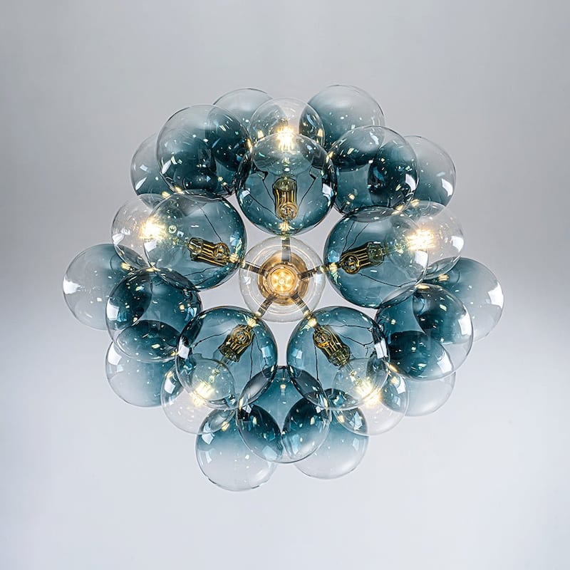Glam Art Deco Cluster Glass Globe Blue Bubble Chandelier
