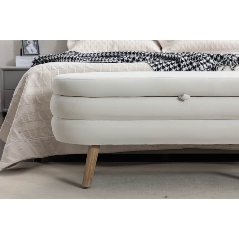Featured Velvet Upholstered Footrest End of Bed Bench, Storage Stool Indoor Stool Casual Stool with Flipping Lid