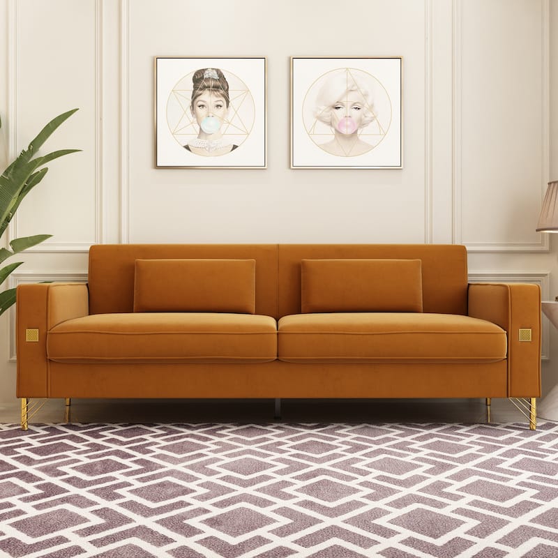 Modern Tufted Velvet Loveseat Upholstered Sofa with Removable Cushions and Pillows - 85.63 in.D x 30.31 in.W x 30.51 in.H