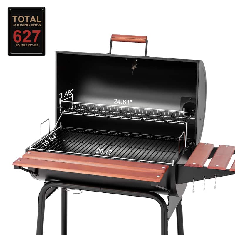 Royal Gourmet Charcoal Grill with Wood-Painted Side and Front Table