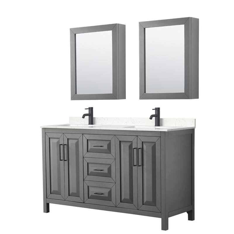 Wyndham Collection Daria 60" Free Standing Double Basin Vanity Set - Dark Gray / Carrara Cultured Marble Top / Matte