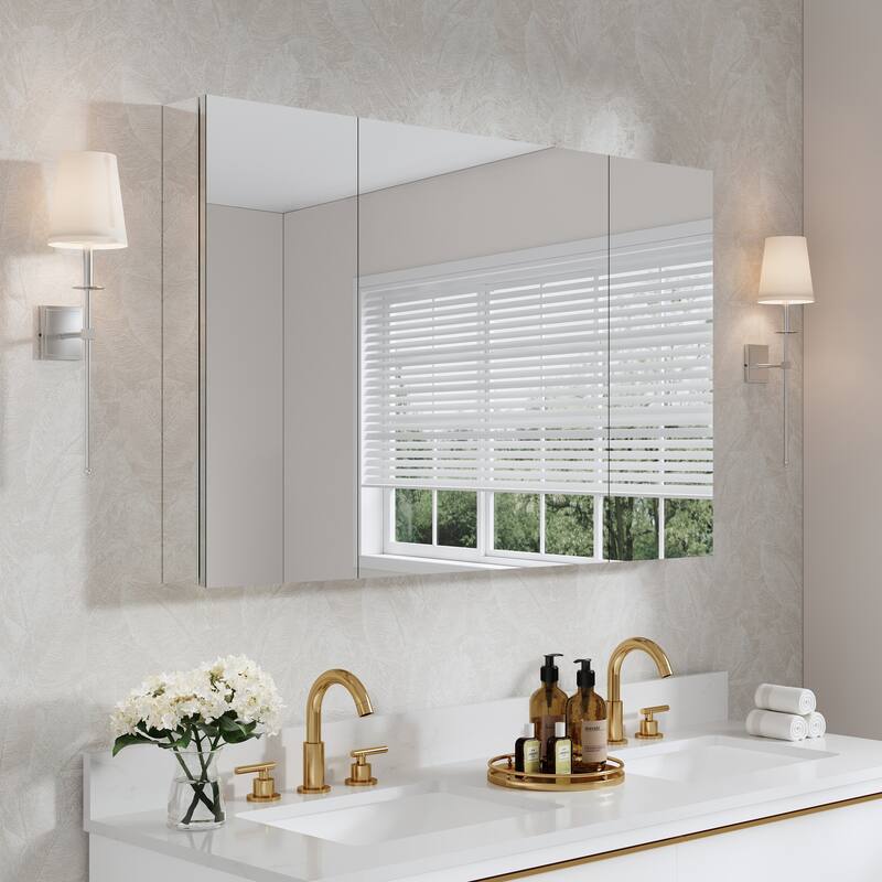 48"W X 30'H Bathroom Recessed or Surface Wall Mount Medicine Cabinet With Adjustable Glass Shelves - 1230R-2430R-1230L