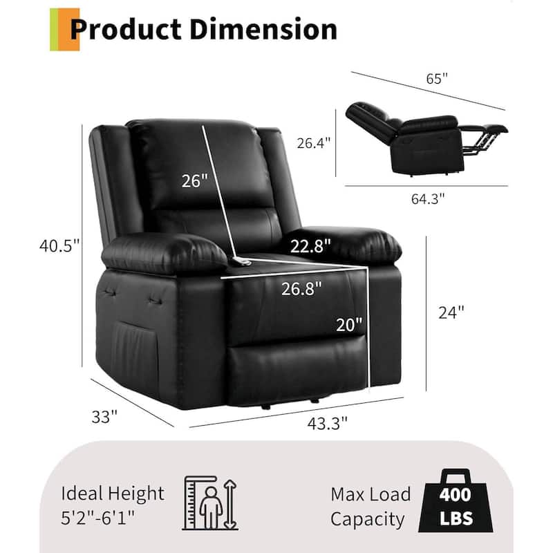 43.4" Heat and Massage Electric Power Lift Recliner Sofa Chair