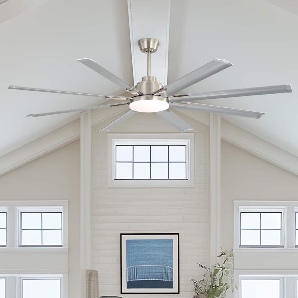 84-Inch DC Motor Ceiling Fan with Dimmable Light and 8-Blade Aluminum Silver Blades - Nickel