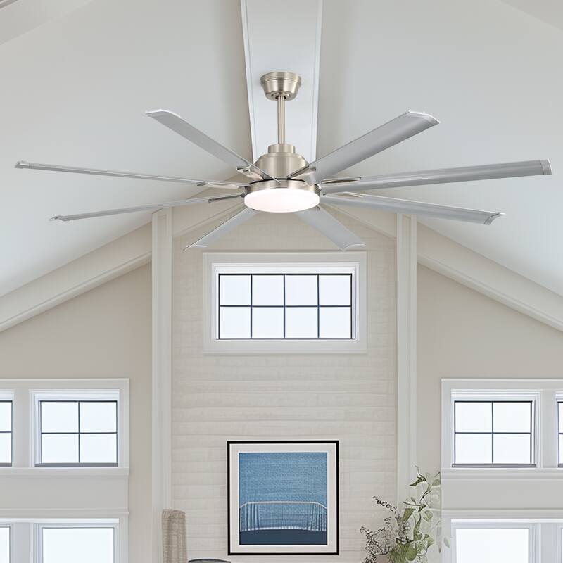 84-Inch DC Motor Ceiling Fan with Dimmable Light and 8-Blade Aluminum Silver Blades - Nickel - Nickel