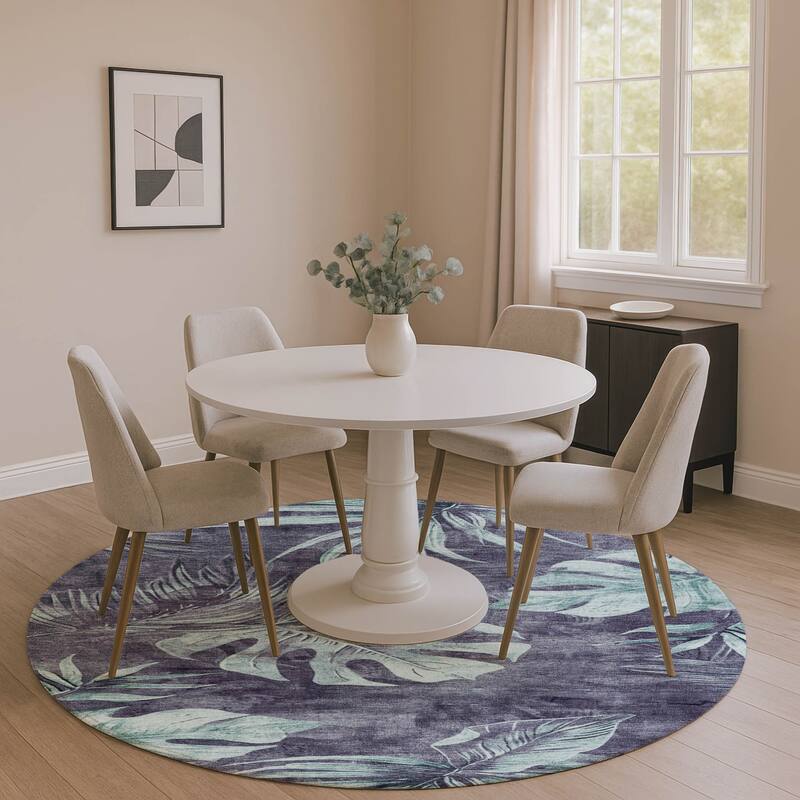 Premium Washable Super Soft Tropical Floral Mayfield Rug - Blue - 8' x 8'