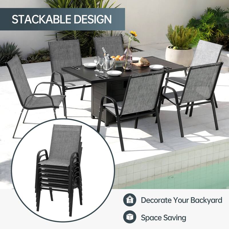 5/7 Pieces Patio Dining Set with Stackable Chairs & Rectangle Fire Table for 4/6 Person, Outdoor Firepit Dining Set