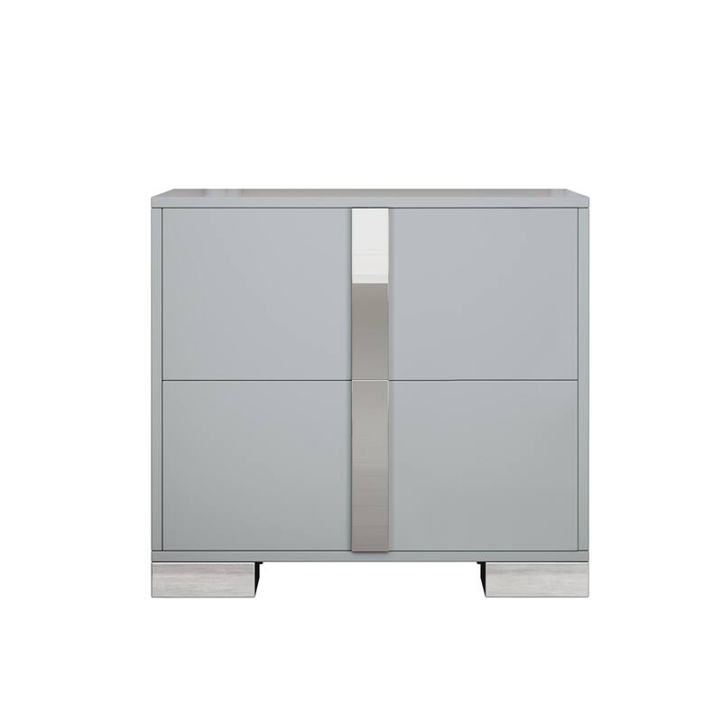 Nightstand with Metal Foot, Mirrored Bedside Table with 2 Drawers