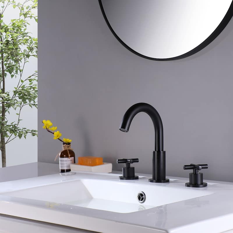 Matte Black Round 3 - piece Set of Table Basin Bathroom Faucet