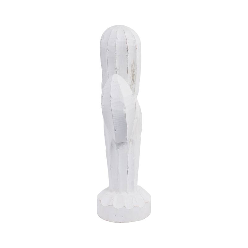 Wood Cactus Shape Handcarved Figurine - White, 14 in.