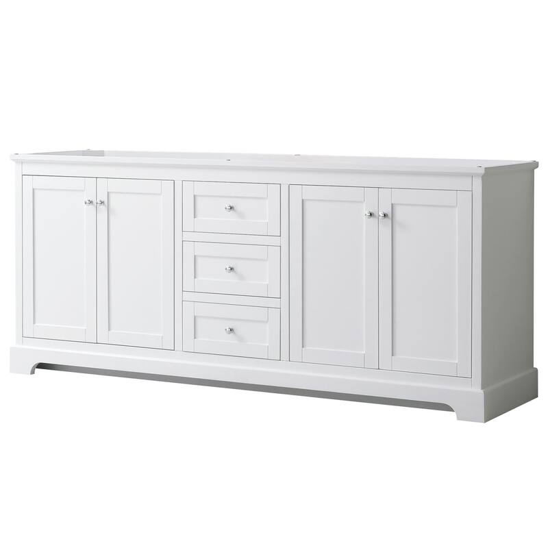 Wyndham Collection Avery 80" Double Free Standing Vanity Cabinet Only - White / Polished Chrome Hardware
