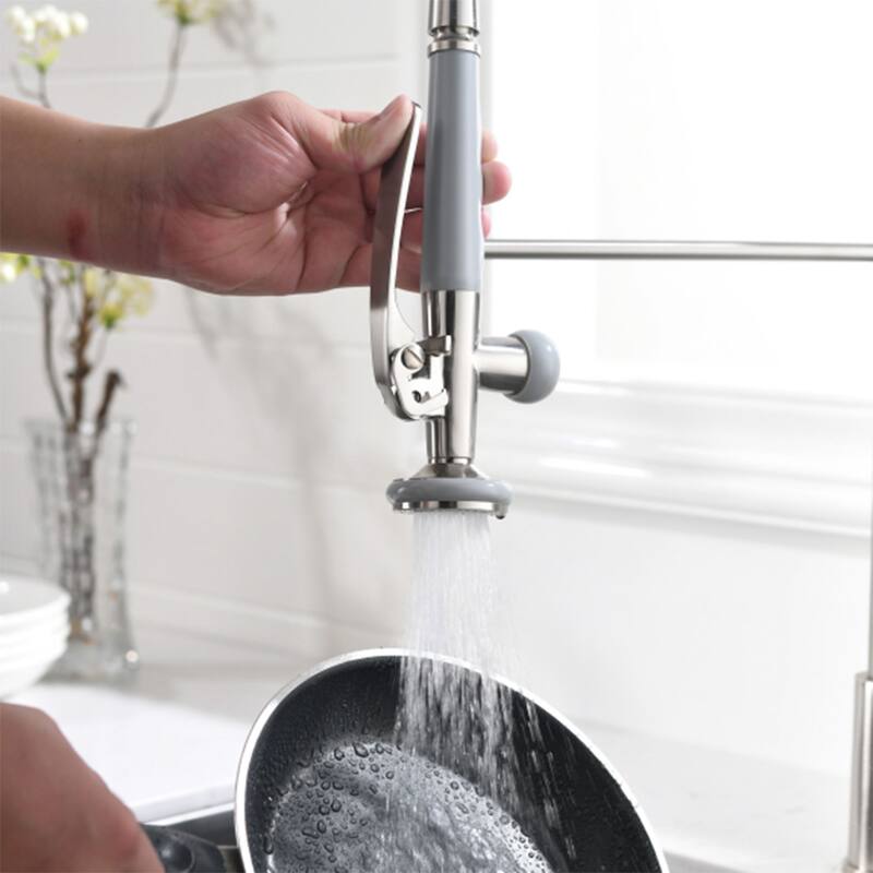 Single Handle Pull Down Sprayer Brushed Nickel Kitchen Faucet, Kitchen Sink Faucet with LED Light